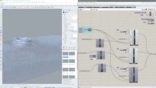 Images are screenshots showing workflow using V-Ray for Rhino and Grasshopper.