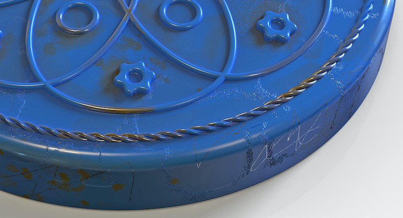 Close up of a 3D modelled disc rendered in Blue with KeyShot software