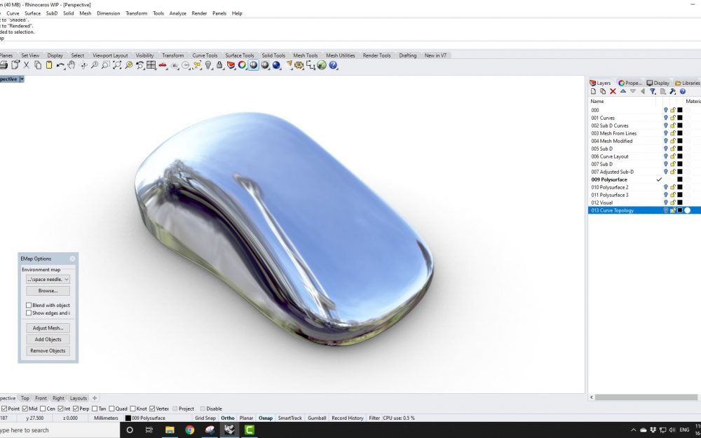 Image shows SUB-D Modelling stages in Rhinov7