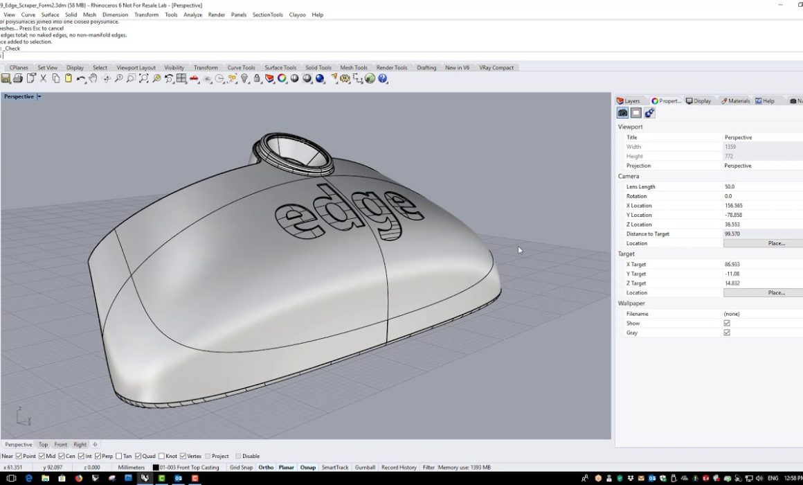 Screenshot of taking a Rhino Model to .stl for 3D printing