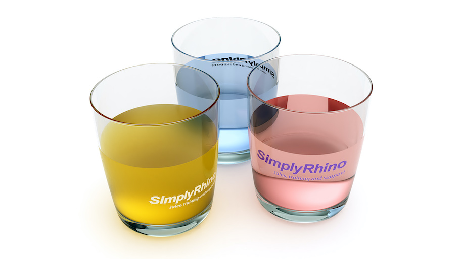 A trio of glasses modelled in Rhino 7 and Rendered in V-Ray 5 using Decals.