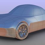 3D CAD drawing of a concept car. The purpose of the image is to show a new software command feature in Rhino 8 software called SubD Crease. The image we see is of a silver coloured roadster style sports car pointing towards us.
