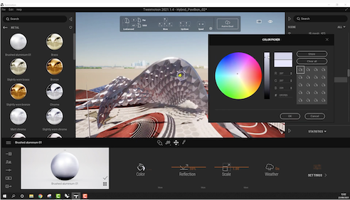 Screenshot from Twinmotion scene where materials are being chosen and edited