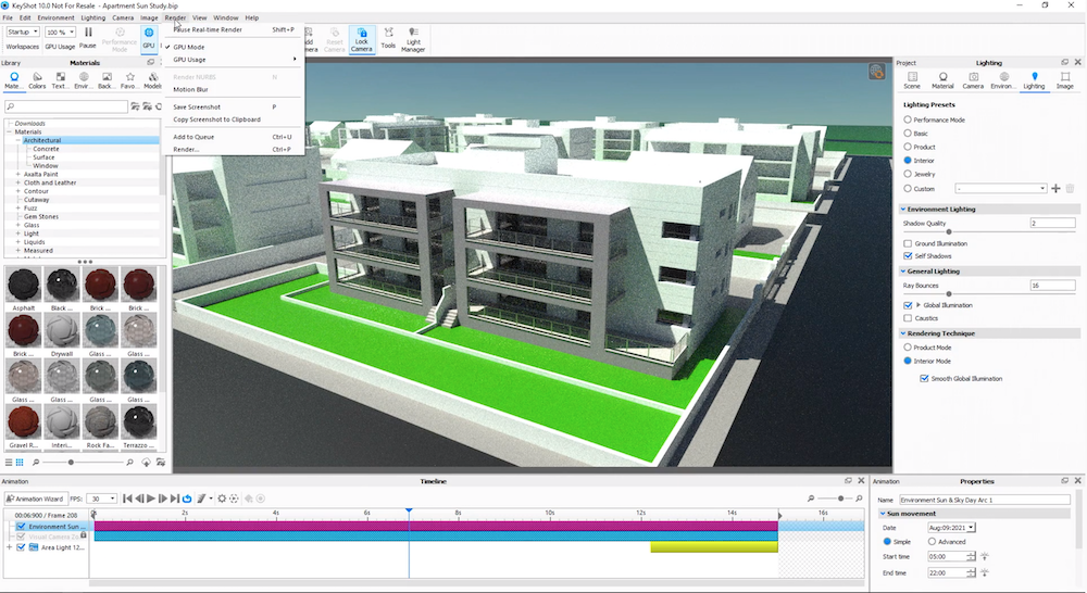 Screenshot of an apartment block being rendered in KeyShot 10 from Rhino v7 and KeyShot Video Tutorial
