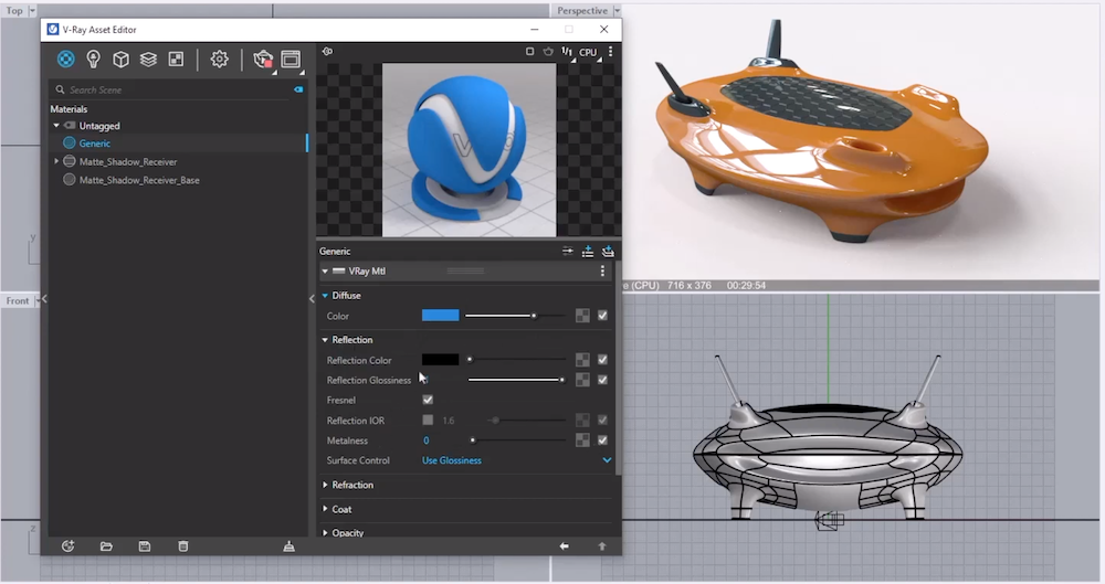Screenshot of the stages of a V-Ray for Rhino render.