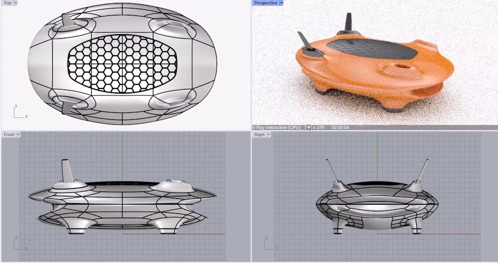 Screenshot showing all 4 Rhino software views