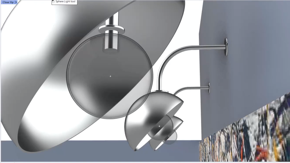 Close up of a lighting set-up from a V-Ray render video